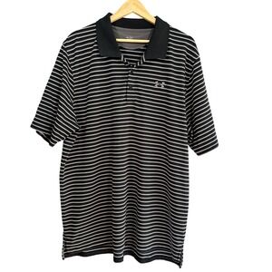 Under Armour Shirt Size XXL HeatGear Polo Black and Gray Striped Golf Athletic
